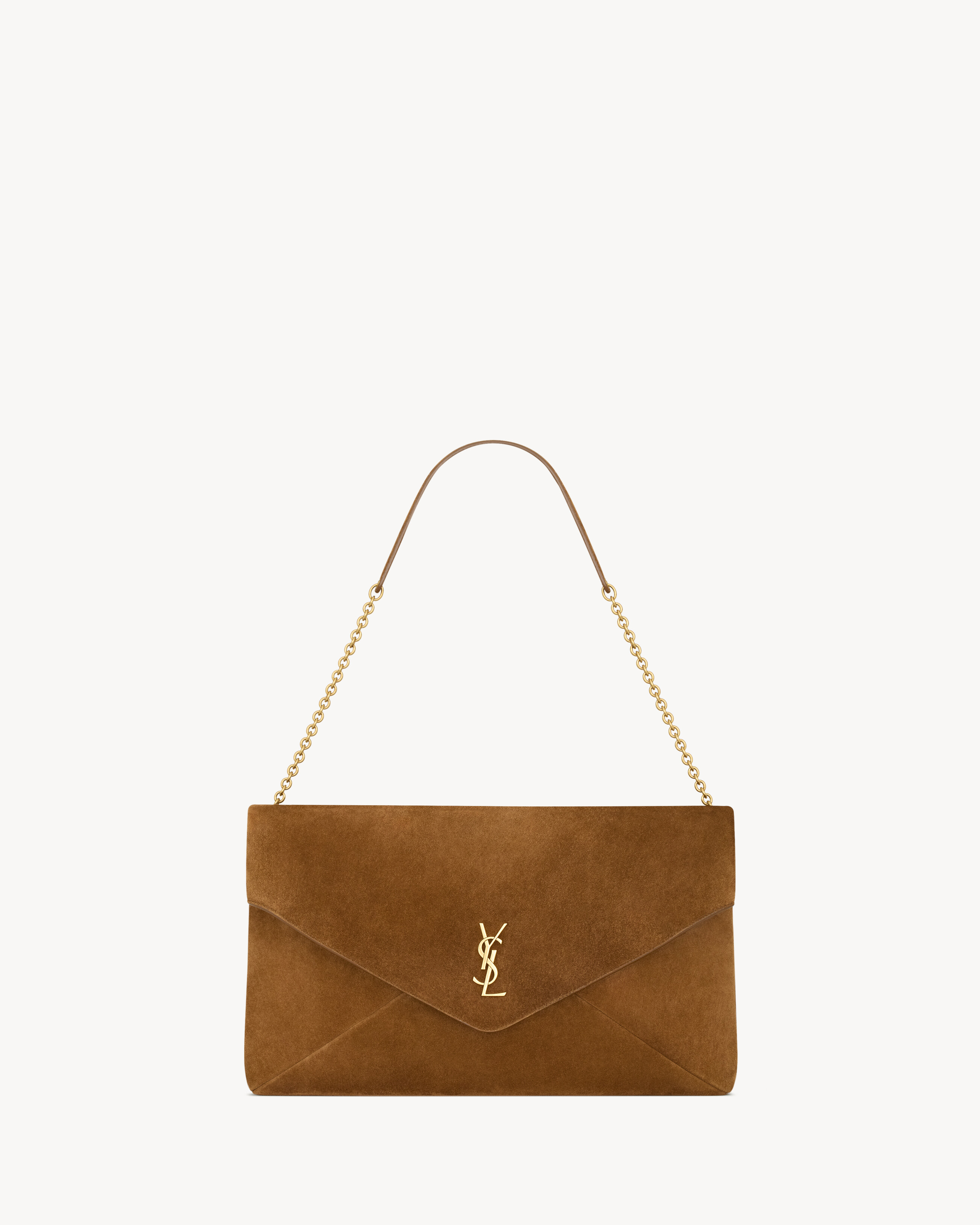 CASSANDRE large pouch on chain in suede in Brown | Saint Laurent